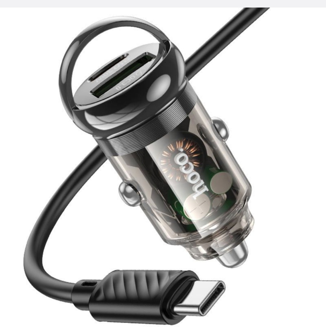HOCO-Z53A-Fast Type C Car Charger 30W USB+Type C With C to C 1 Meter Cable