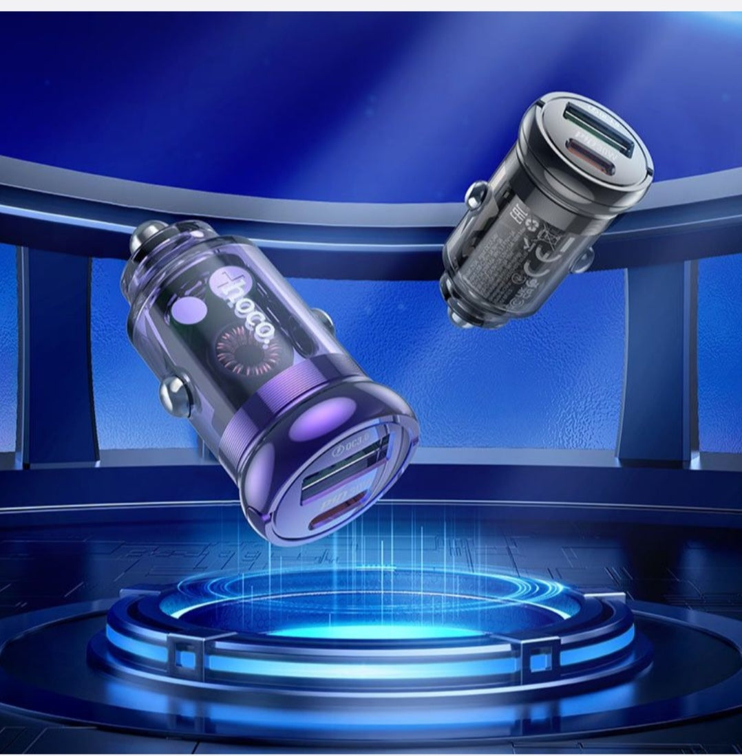 HOCO-Z53A-Fast Type C Car Charger 30W USB+Type C With C to C 1 Meter Cable