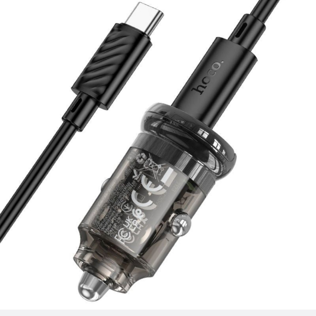 HOCO-Z53A-Fast Type C Car Charger 30W USB+Type C With C to C 1 Meter Cable