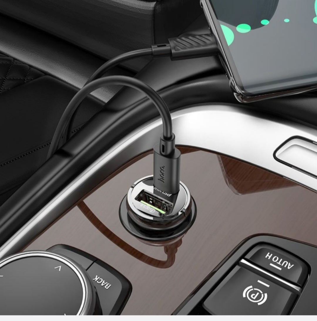 HOCO-Z53A-Fast Type C Car Charger 30W USB+Type C With C to C 1 Meter Cable