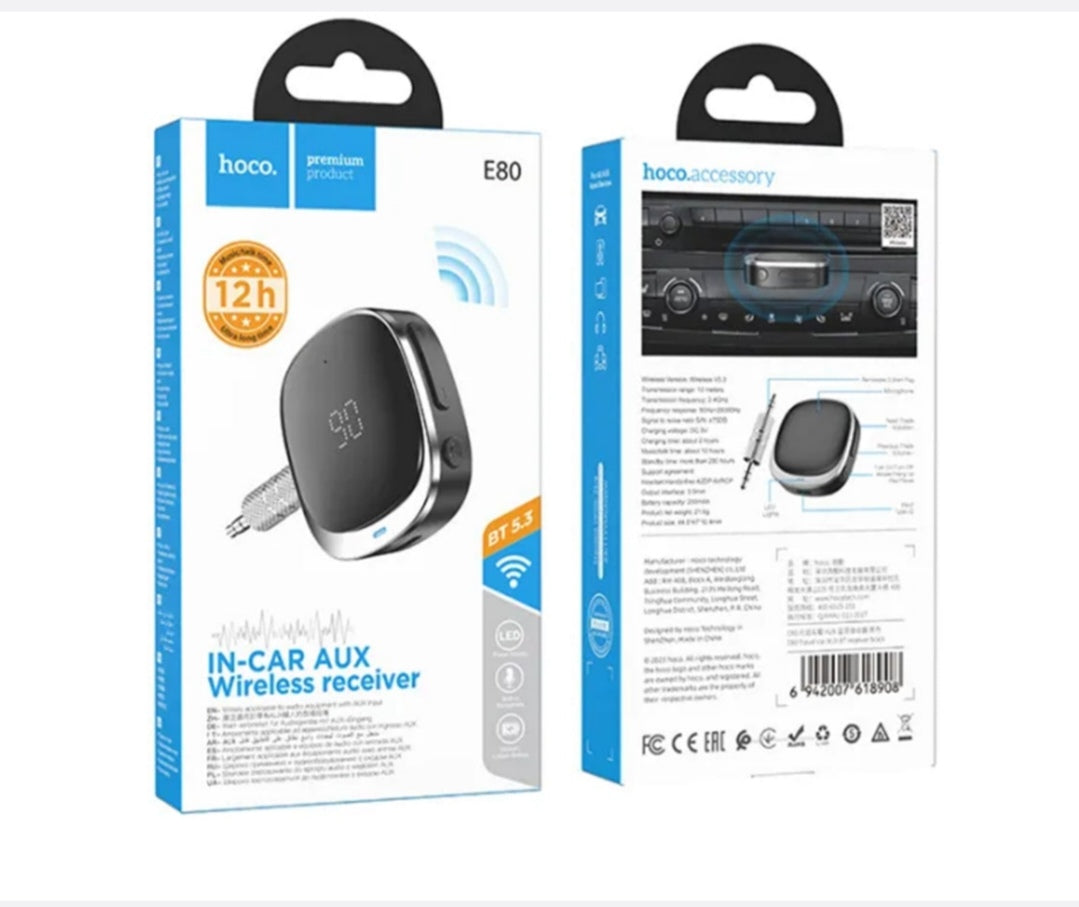 Hoco E80 Bluetooth V5.3 Car Receiver Adapter Transmitter 3.5mm AUX Jack