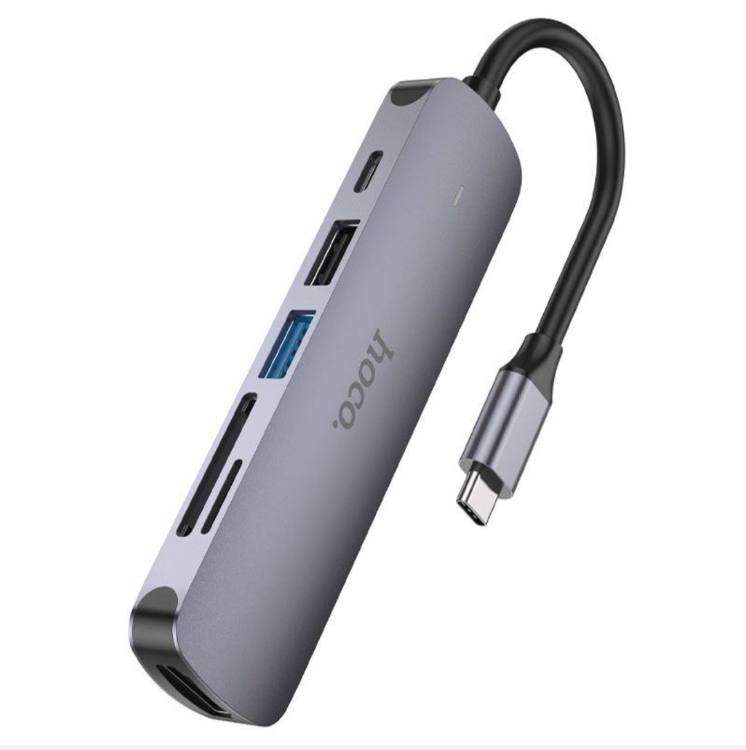 Type-C 6 in 1 Multifunctional Hub Adapter Hoco HB 28 100W PB