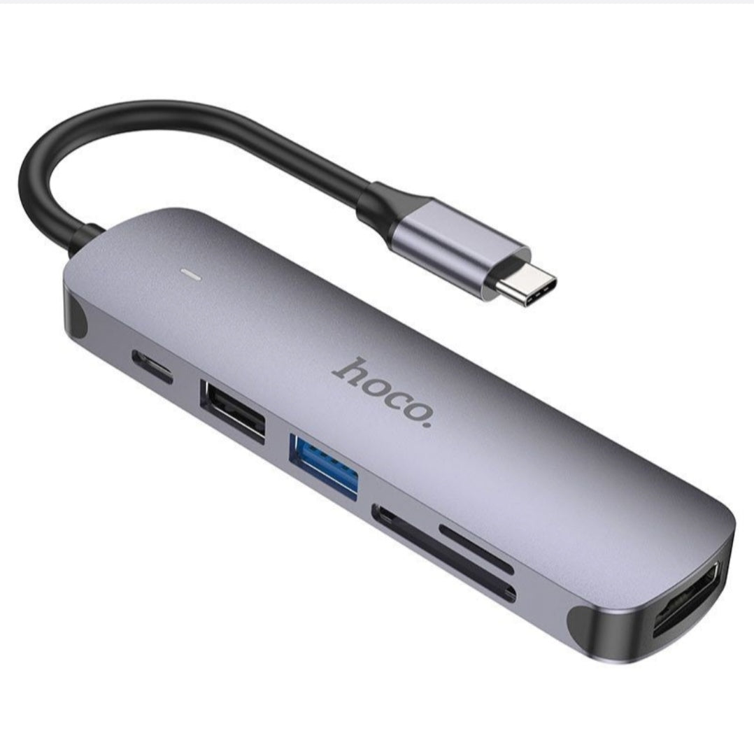 Type-C 6 in 1 Multifunctional Hub Adapter Hoco HB 28 100W PB