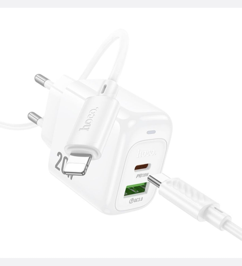 Hoco Fast Charger 20W Dual Ports with USB-C To IP 1m Cable for iPhone - CS54A