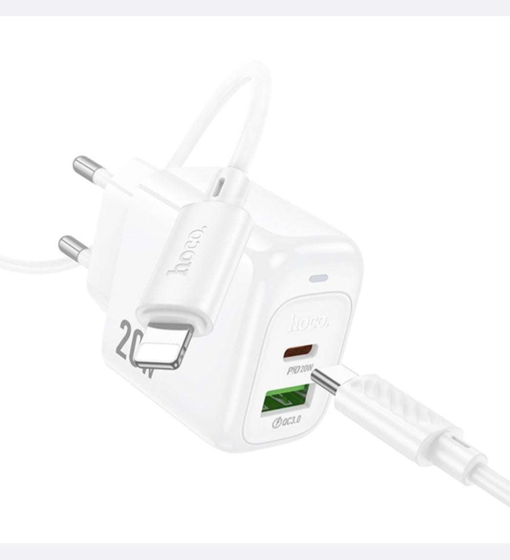 Hoco Fast Charger 20W Dual Ports with USB-C To IP 1m Cable for iPhone - CS54A