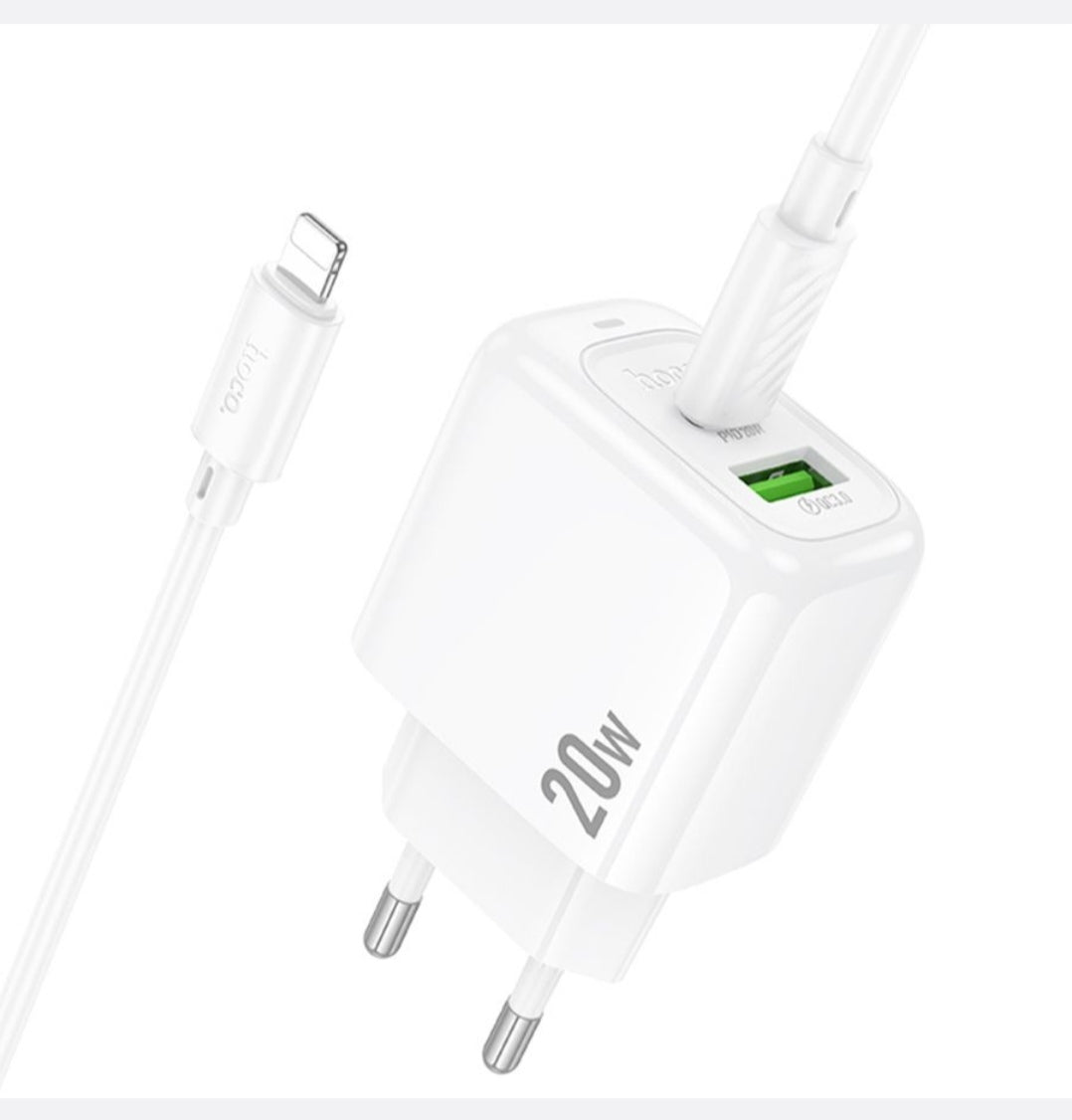 Hoco Fast Charger 20W Dual Ports with USB-C To IP 1m Cable for iPhone - CS54A