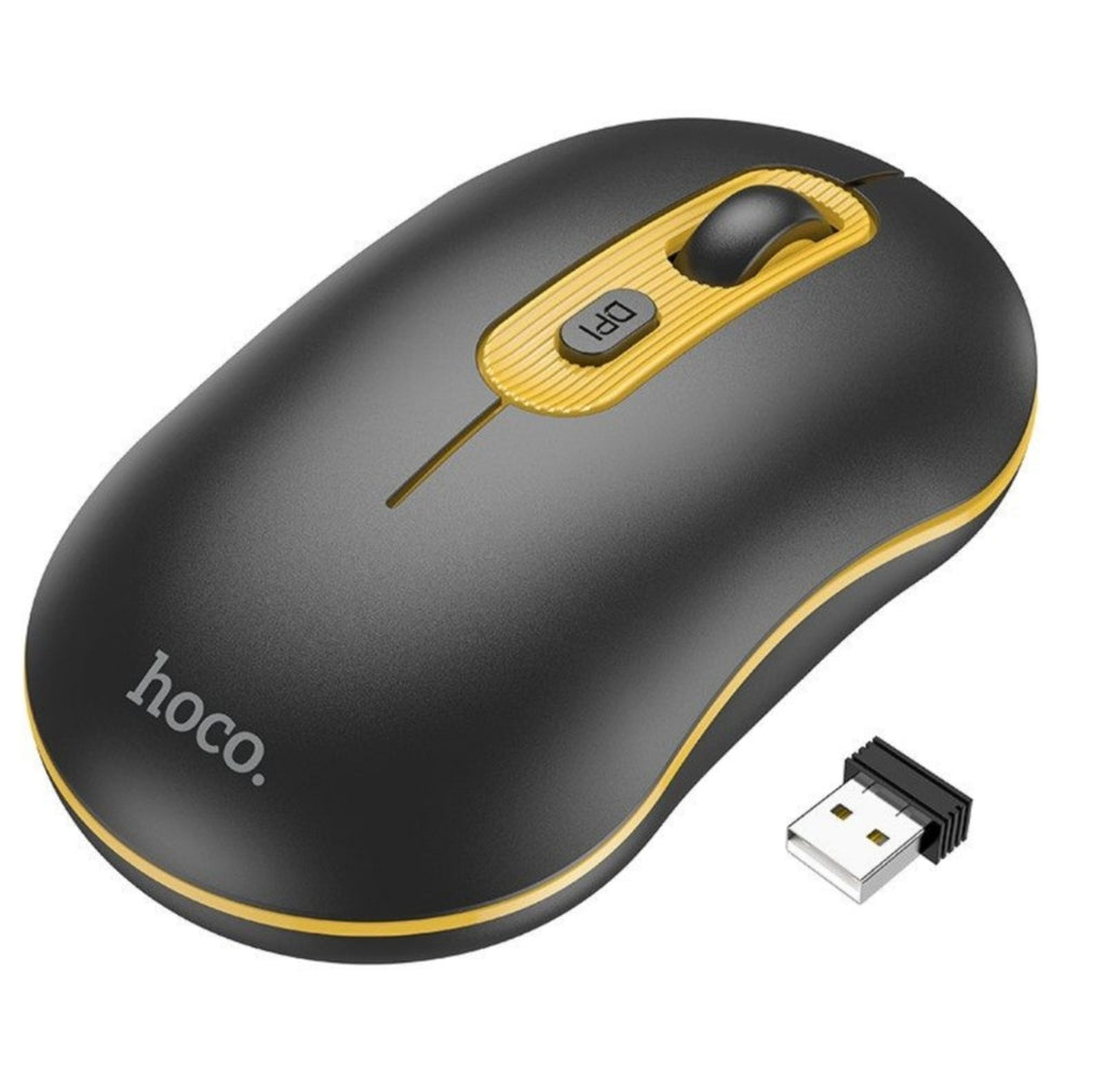 Wireless Ergonomic Mouse HOCO GM21 Platinum 2.4G Black-Yellow