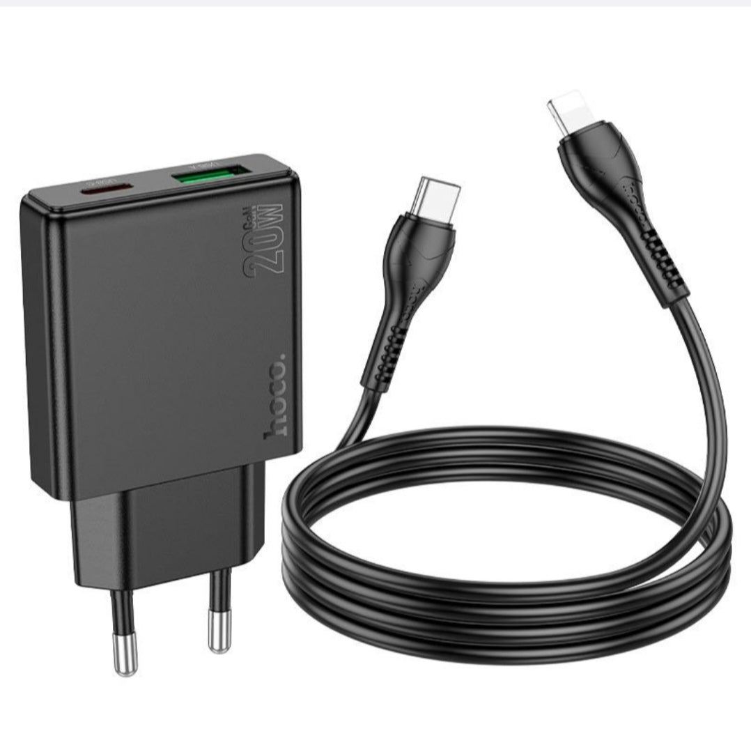 Fast Iphone Charger 20W USB+Type C Port With C to Lightning 1M C-HOCO-N38