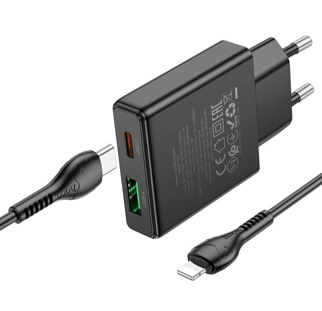 Fast Iphone Charger 20W USB+Type C Port With C to Lightning 1M C-HOCO-N38