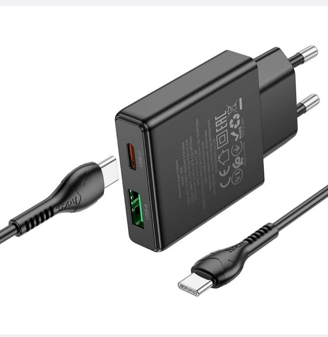 USB-C Fast Charger 20Watt Set With Type C to Type C-1 Meter Cable-HOCO-N38