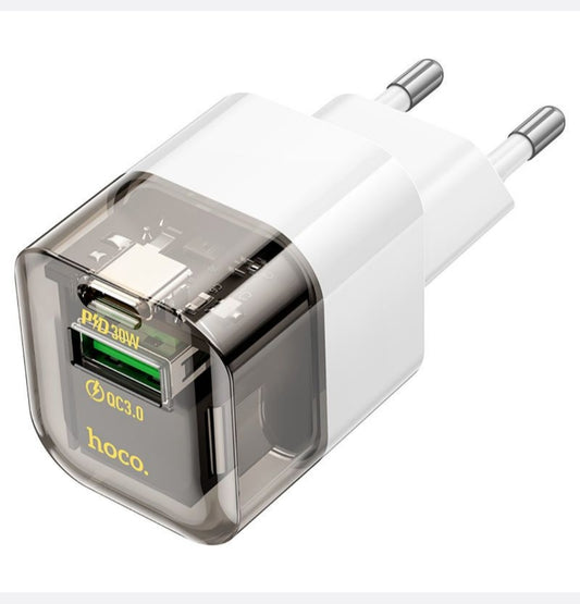 HOCO-C131A-Fast Type C Charging Adapter 30Watt With Dual Port USB+ Type C