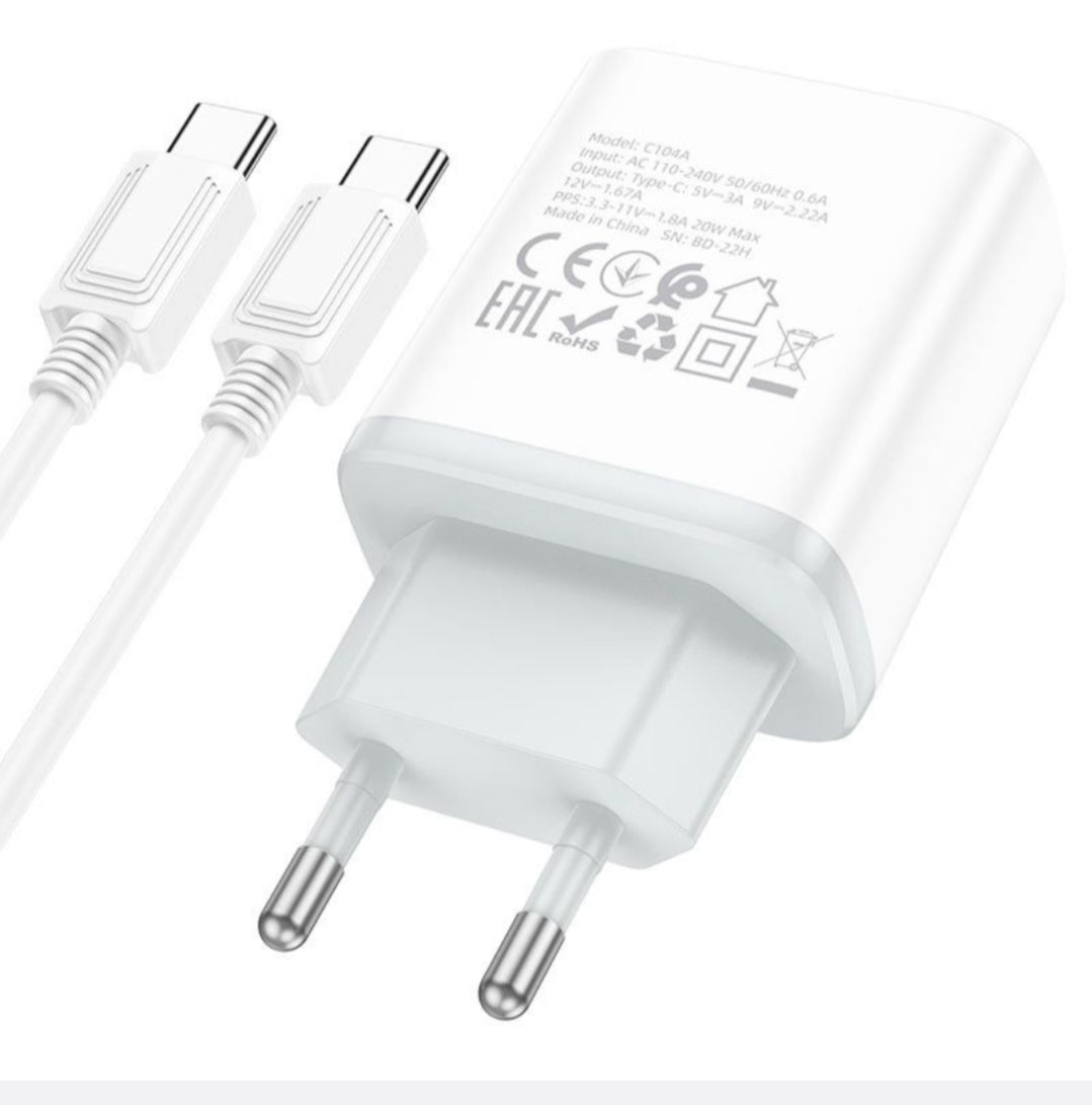 PD20 Watt Fast Type C- Charger Set With USB-C to USB-C 1Meter Cable-HOCO