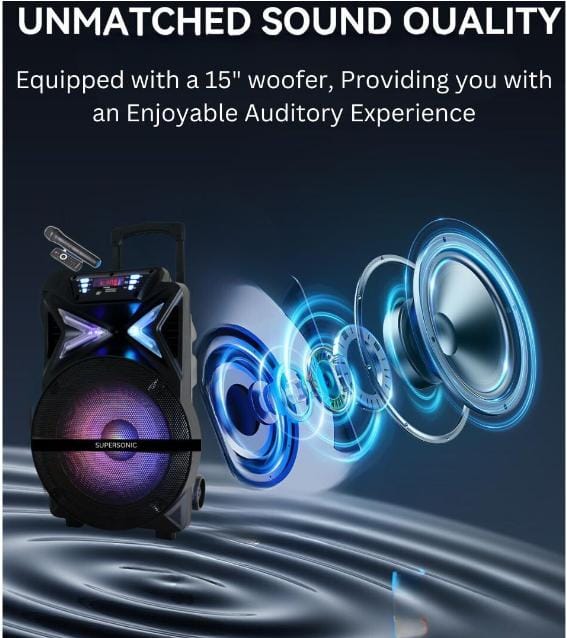Supersonic 15" Portable Karoake Speaker Trolley Soundcraft Voyager X-AZA