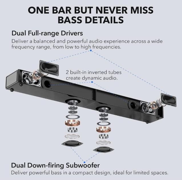 Supersonic 2.1 80W Built-In Subwoofer Bluetooth Soundbar + Remote SAV-101A