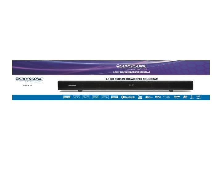 Supersonic 2.1 80W Built-In Subwoofer Bluetooth Soundbar + Remote SAV-101A