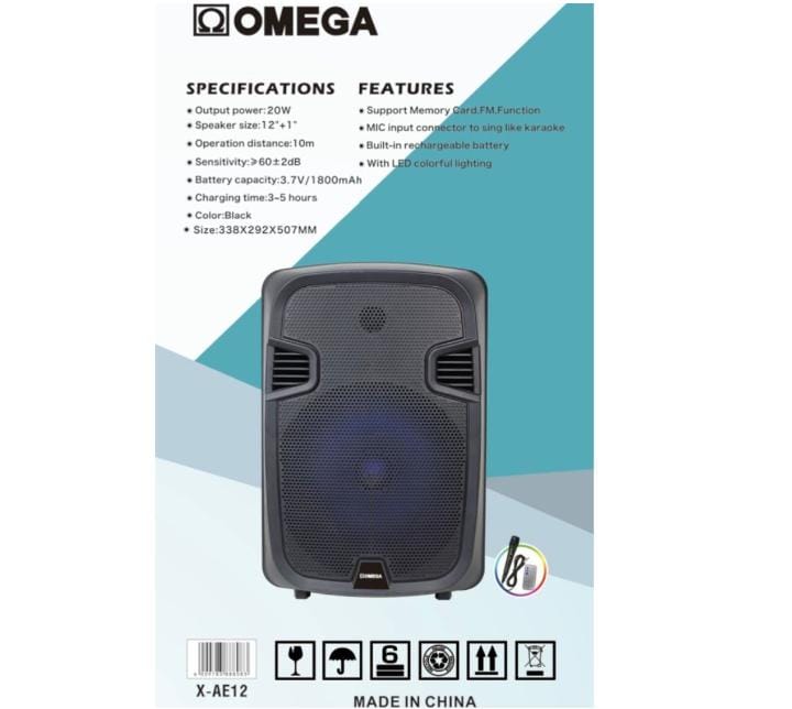 Omega 12" Outdoor Karaoke Speaker Battery-Powered For Loadshedding X-AE12
